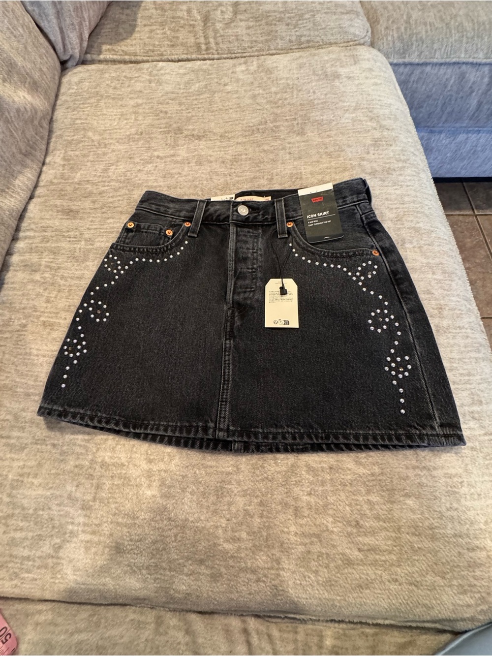Levi's Black Denim Mini Iconic Skirt with Silver Stud Accents